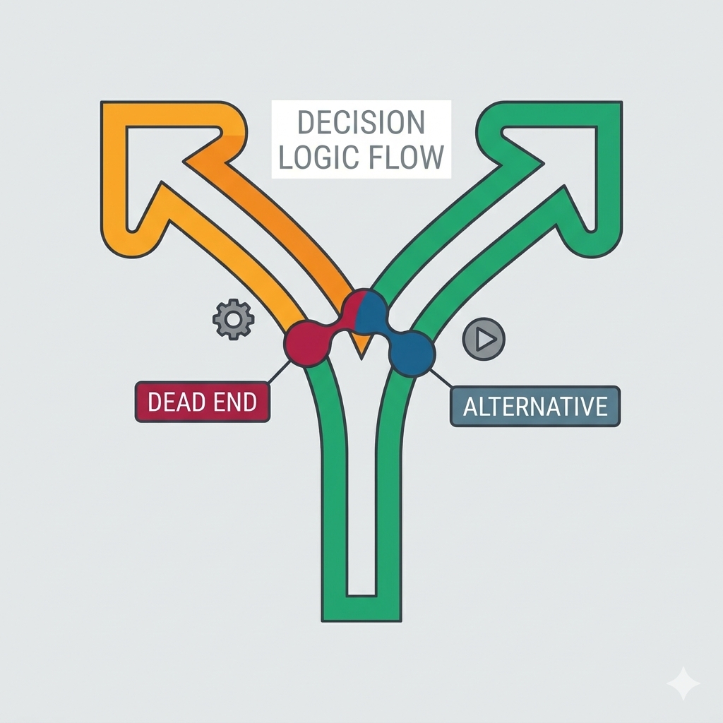 Selectia logo: Decision Logic Flow branching into a dead end and an alternative